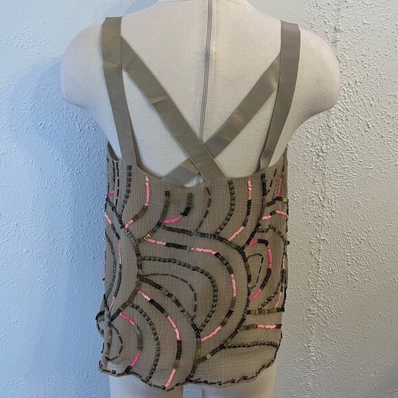 Free People Beaded Beige Tank Top Criss Cross X Back Size Small - Picture 4 of 10